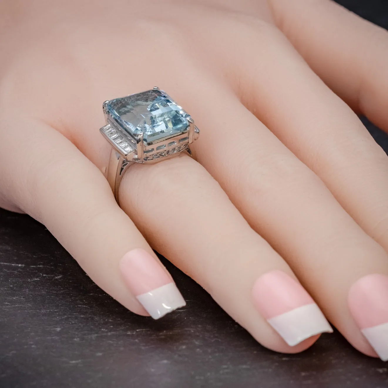 Art Deco Aquamarine Diamond Ring Platinum 12Ct Aqua Circa 1930