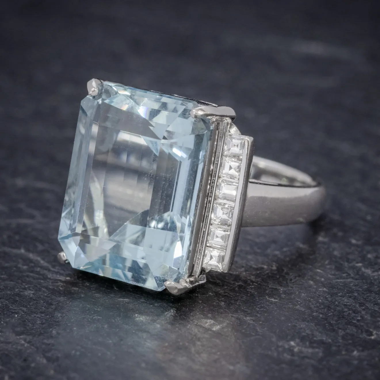 Art Deco Aquamarine Diamond Ring Platinum 12Ct Aqua Circa 1930