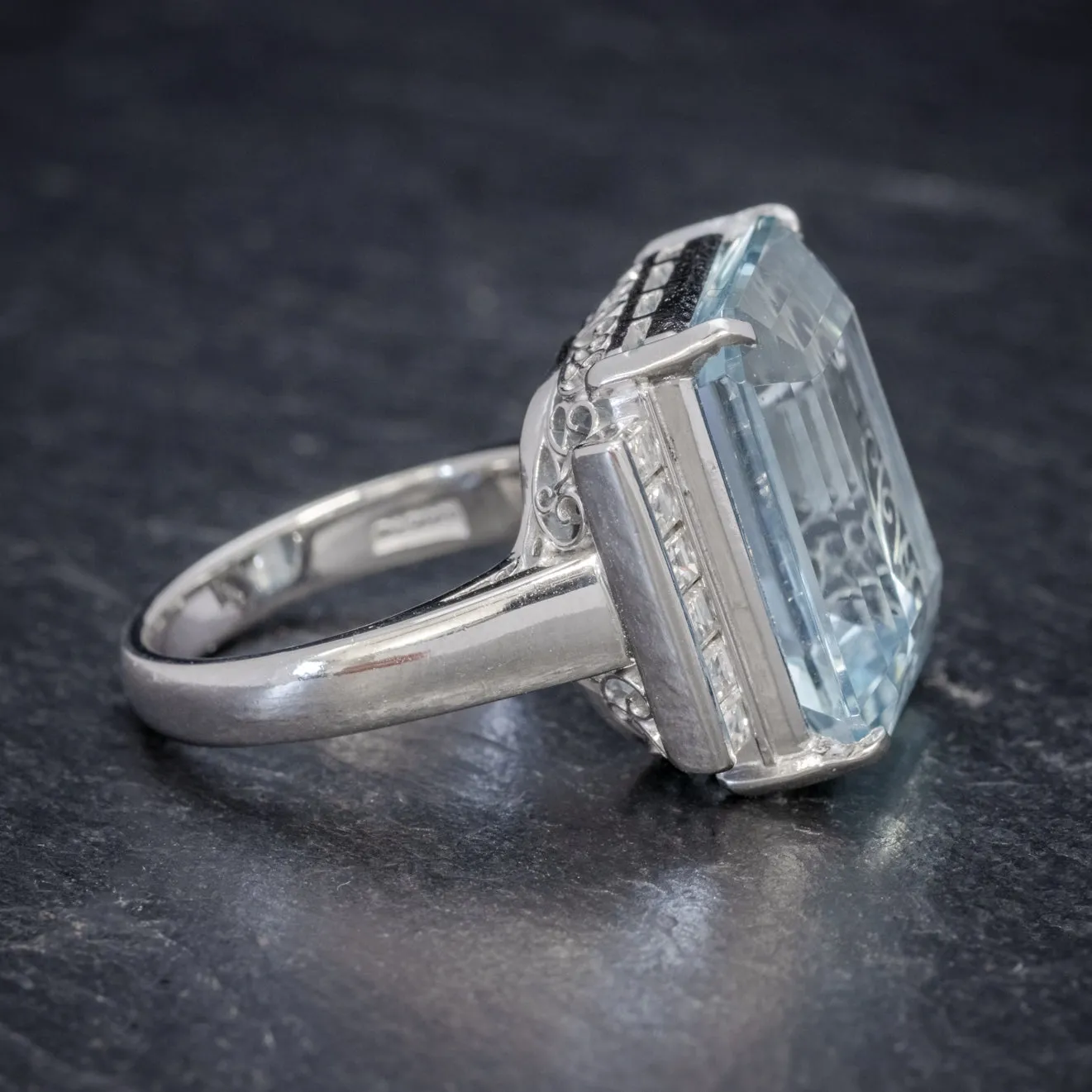 Art Deco Aquamarine Diamond Ring Platinum 12Ct Aqua Circa 1930