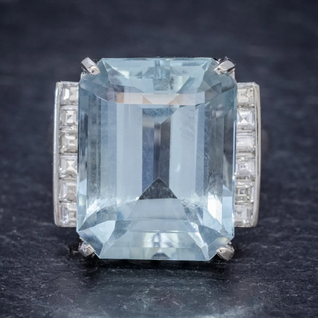 Art Deco Aquamarine Diamond Ring Platinum 12Ct Aqua Circa 1930