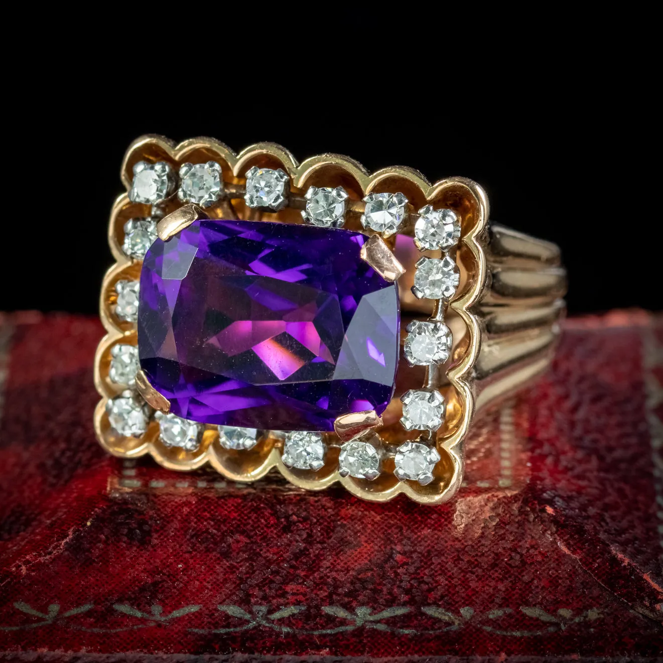 Art Deco French Amethyst Diamond Cocktail Ring 10ct Amethyst Circa 1930