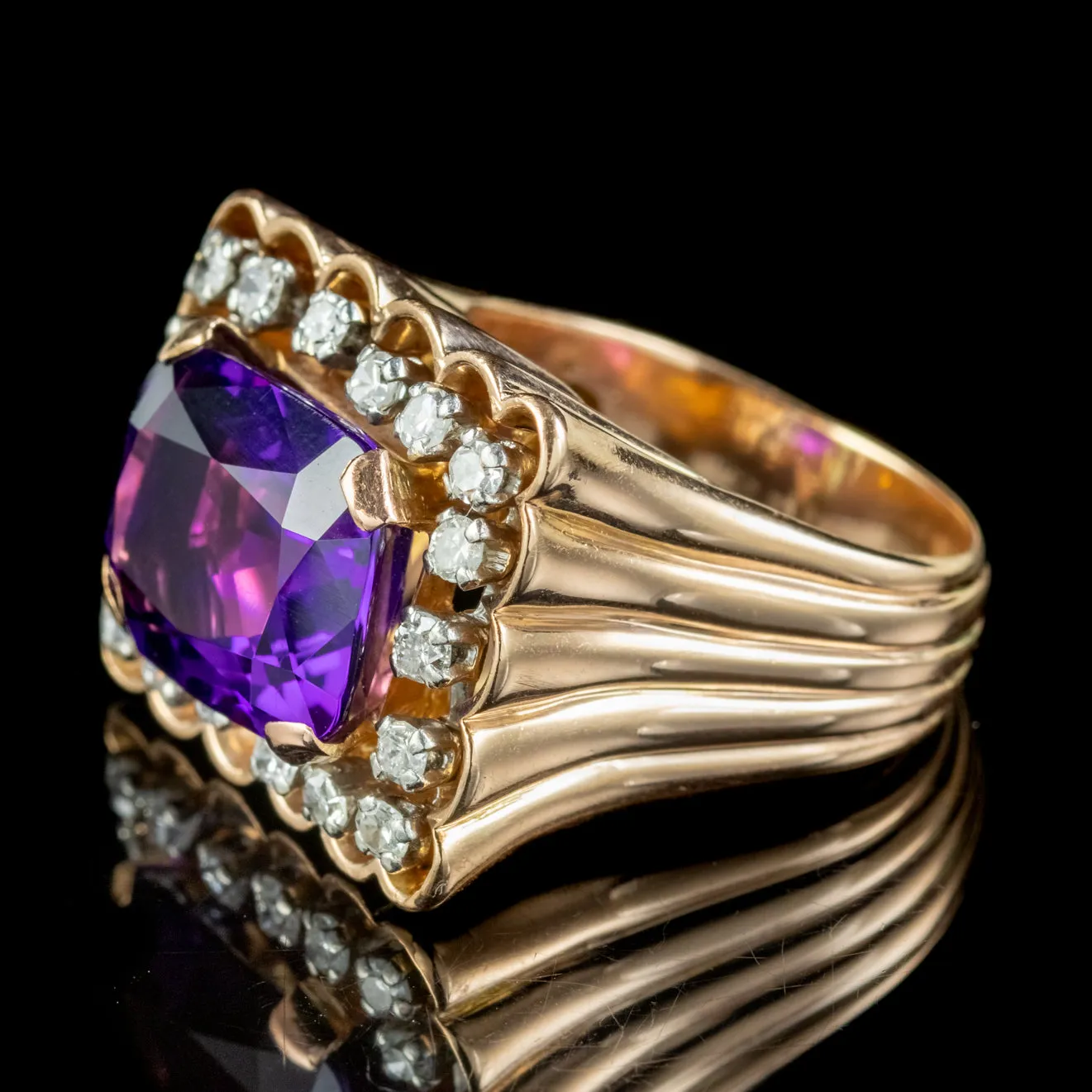 Art Deco French Amethyst Diamond Cocktail Ring 10ct Amethyst Circa 1930
