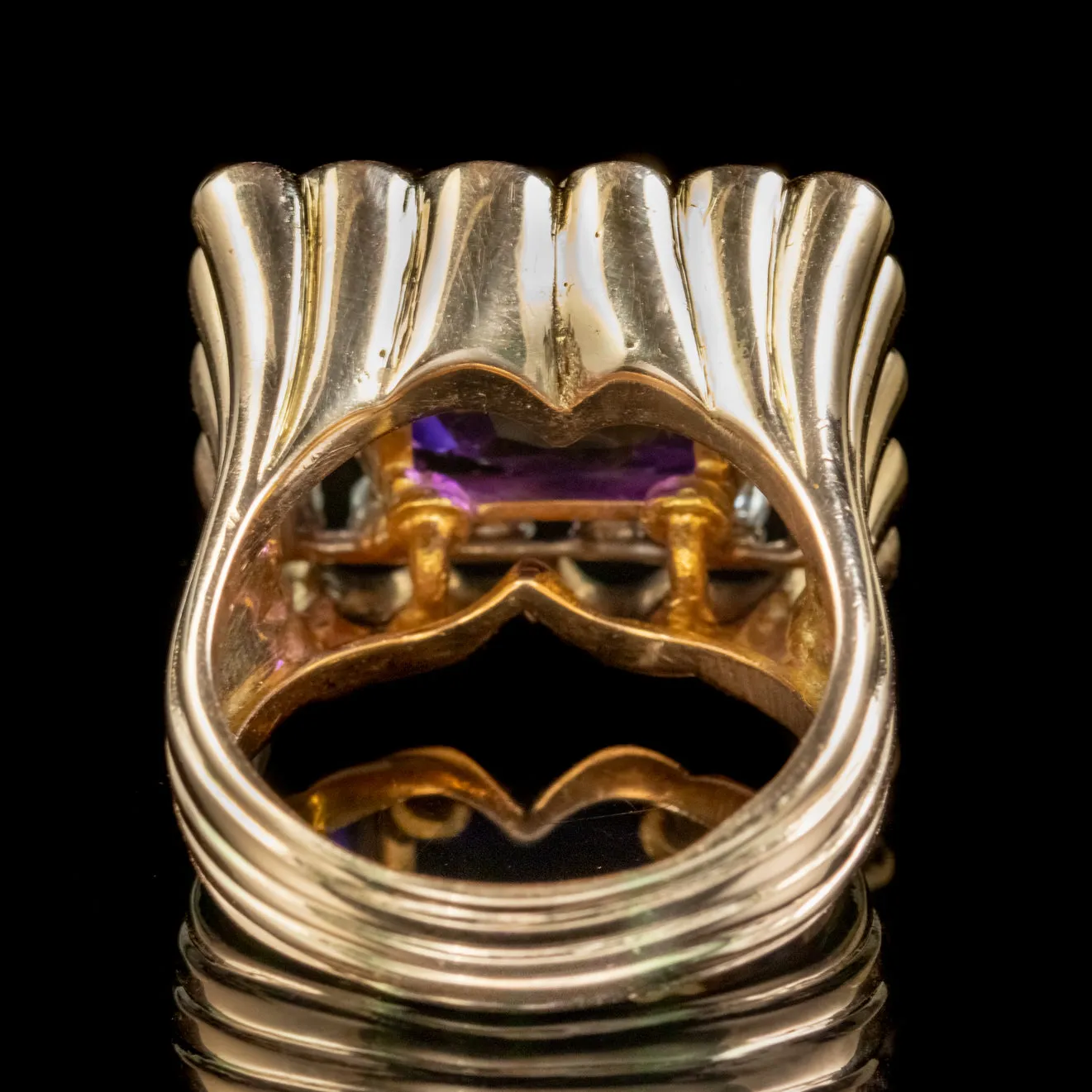 Art Deco French Amethyst Diamond Cocktail Ring 10ct Amethyst Circa 1930