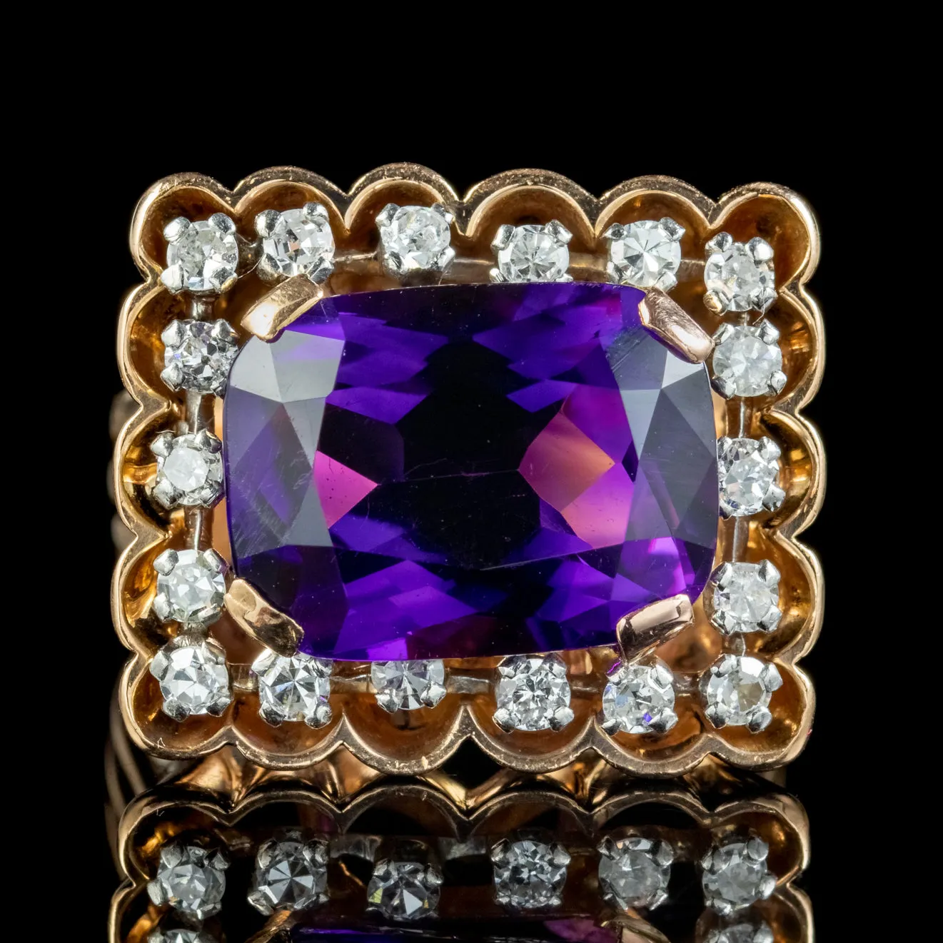 Art Deco French Amethyst Diamond Cocktail Ring 10ct Amethyst Circa 1930