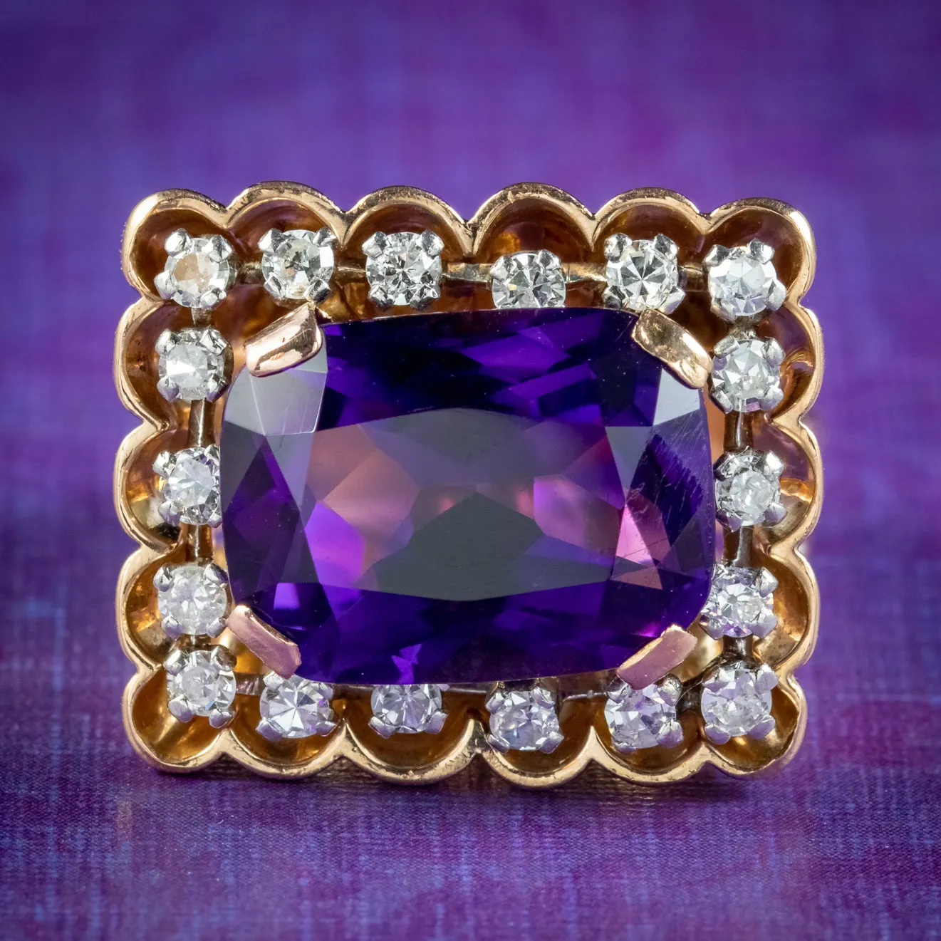 Art Deco French Amethyst Diamond Cocktail Ring 10ct Amethyst Circa 1930