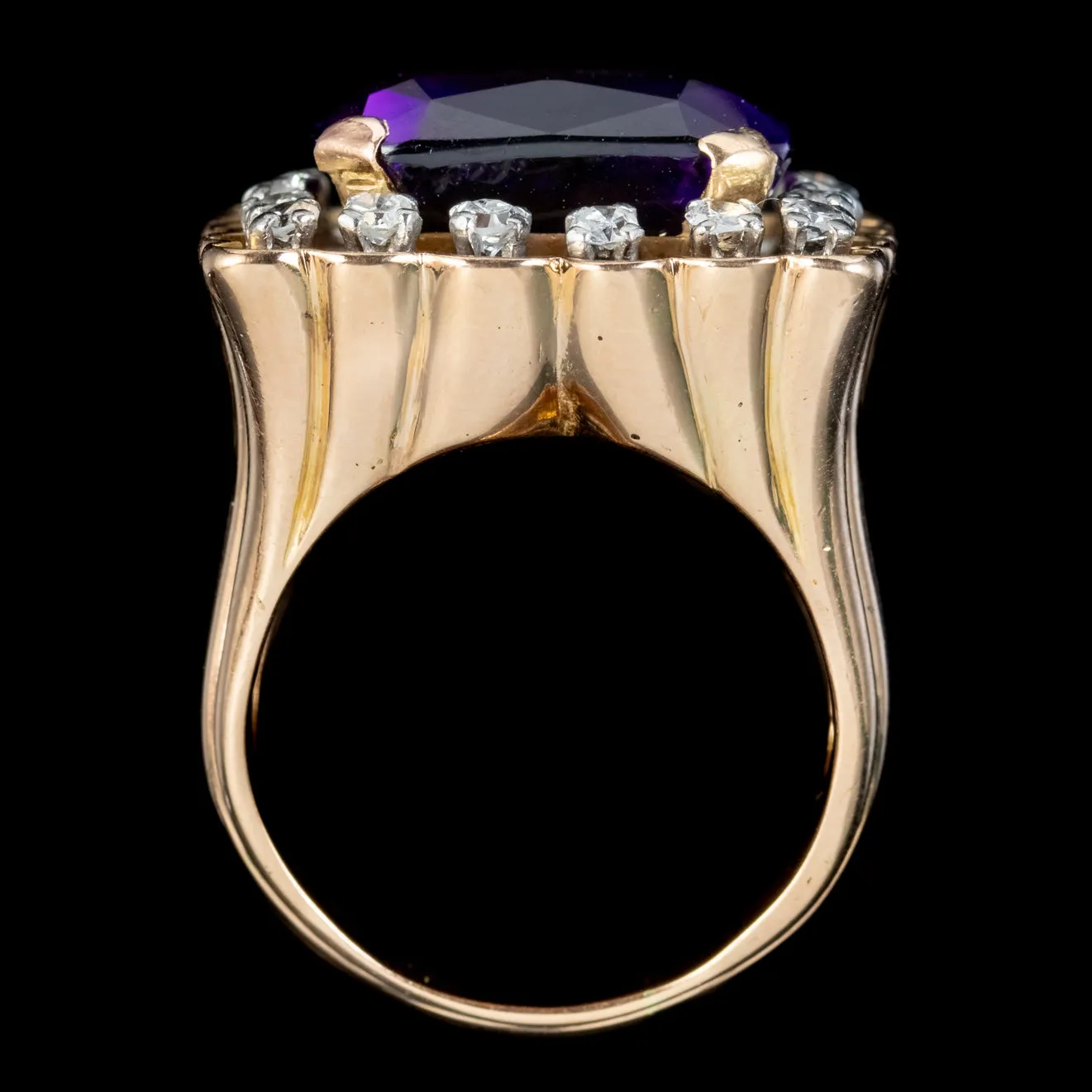 Art Deco French Amethyst Diamond Cocktail Ring 10ct Amethyst Circa 1930