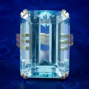 Art Deco French Aquamarine Cocktail Ring 25ct Aqua