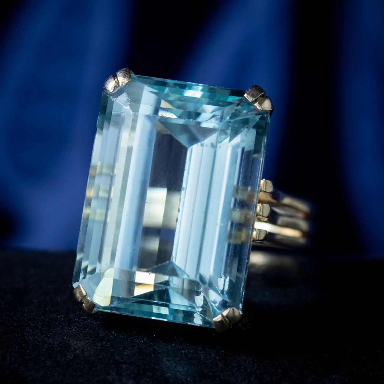 Art Deco French Aquamarine Cocktail Ring 25ct Aqua
