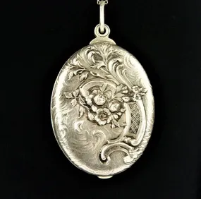 Art Nouveau Hallmarked Silver Locket Pendant With 24 Inch Sterling Silver Necklace 1900s