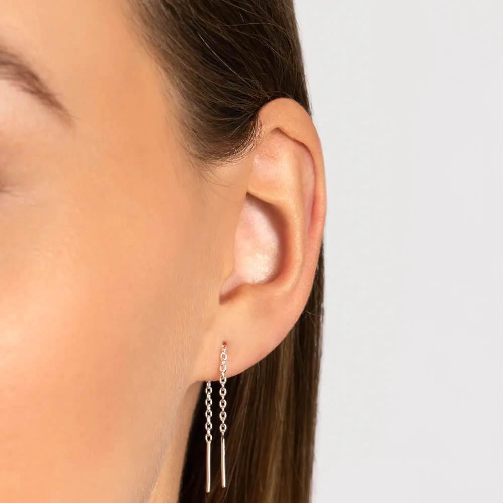 Bar Threader Earrings in Silver