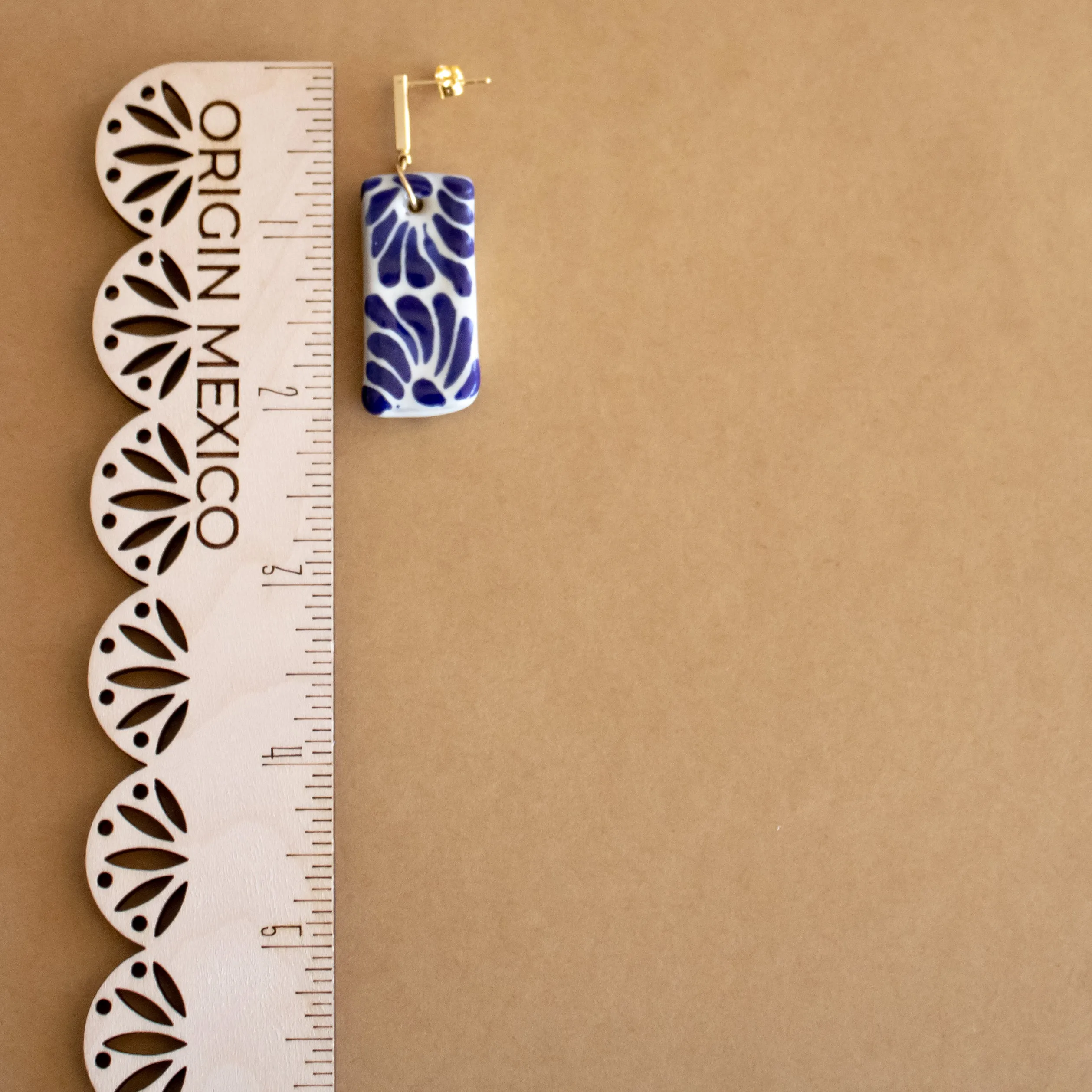 Beatriz Earrings - 14K Gold Plated Blue Talavera