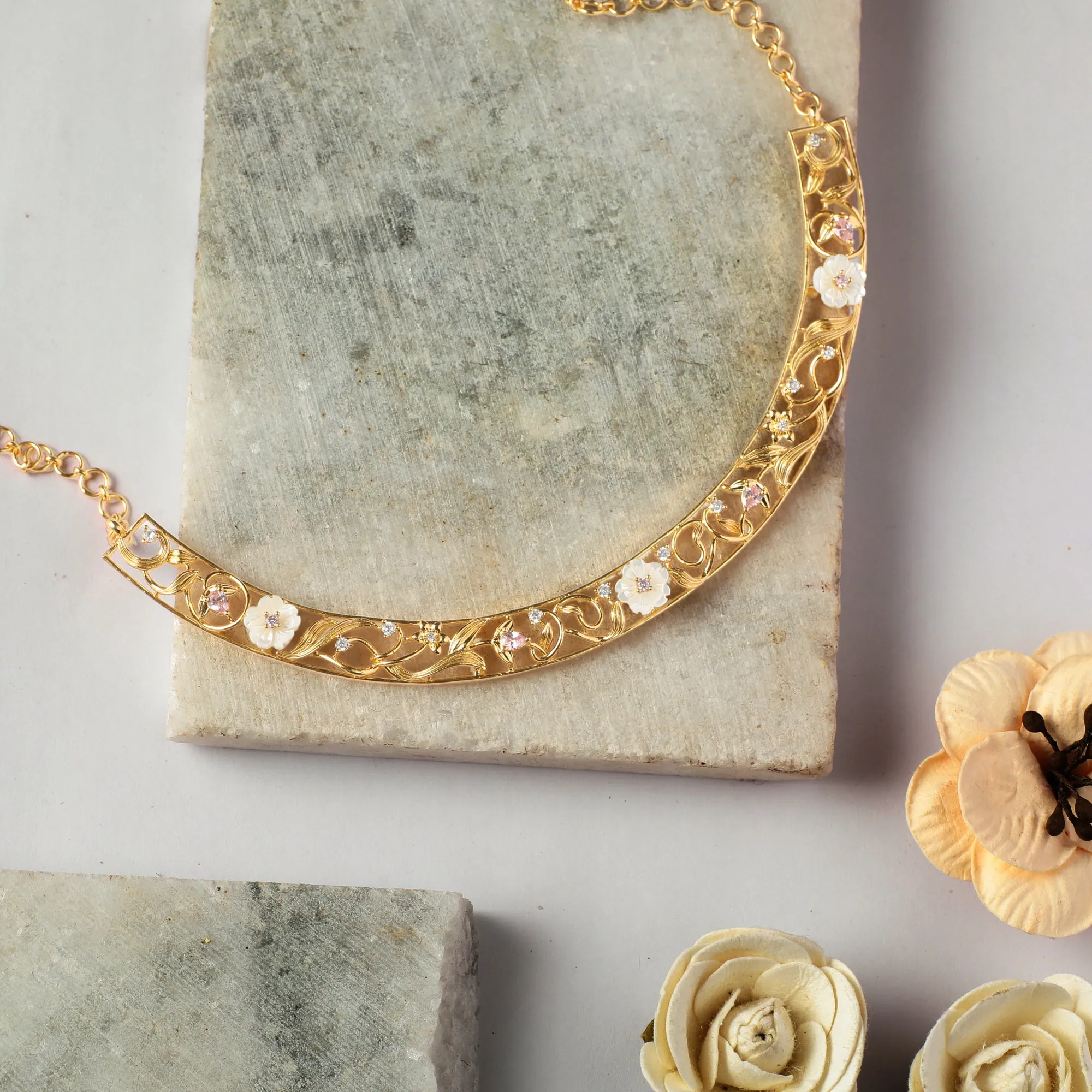 Blossom Veil Statement Silver Hasli Necklace