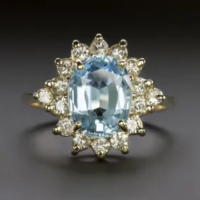 BLUE TOPAZ DIAMOND COCKTAIL RING 14k YELLOW GOLD HALO NATURAL OVAL SHAPE ESTATE
