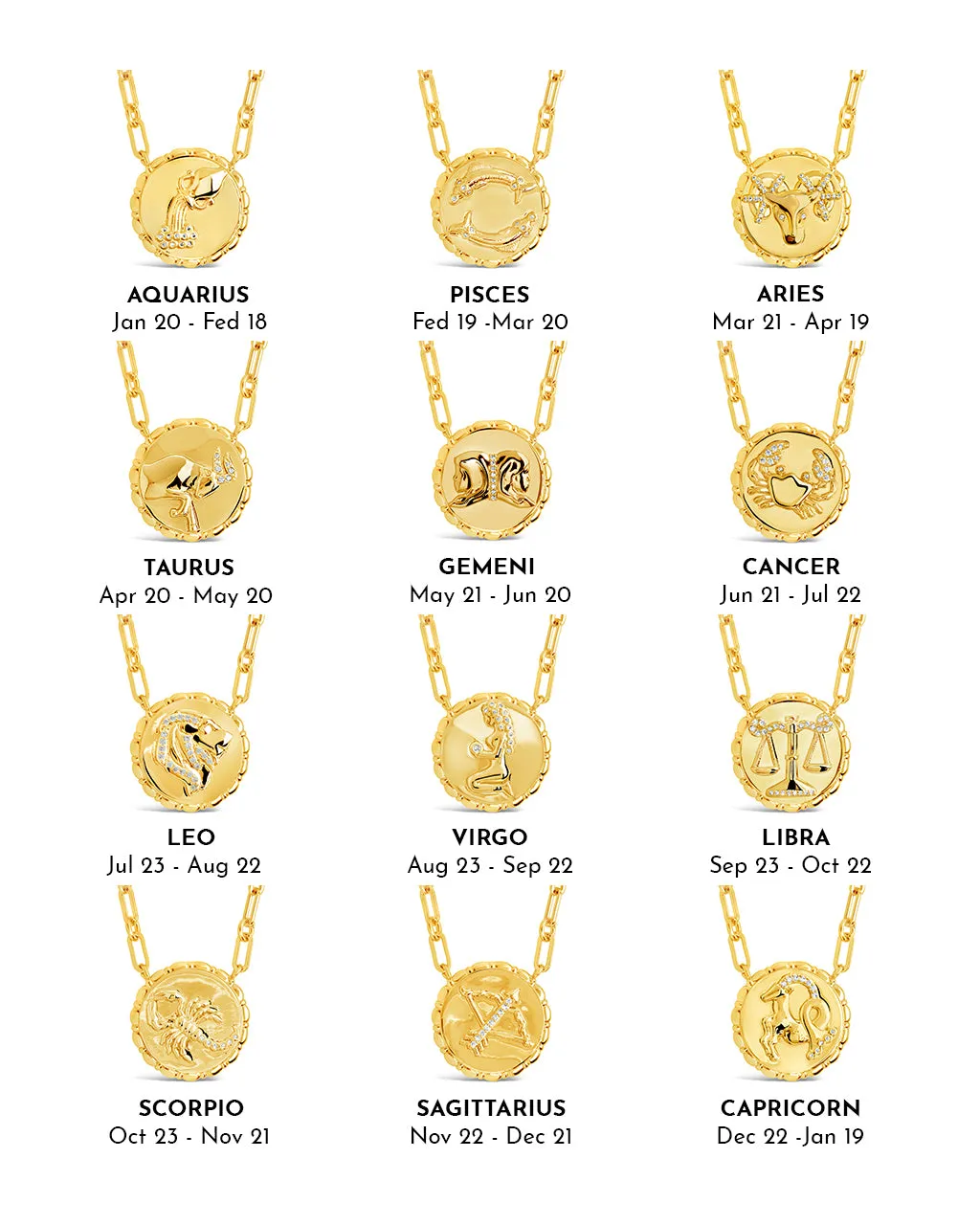 Bold CZ Zodiac Link Pendant Necklace