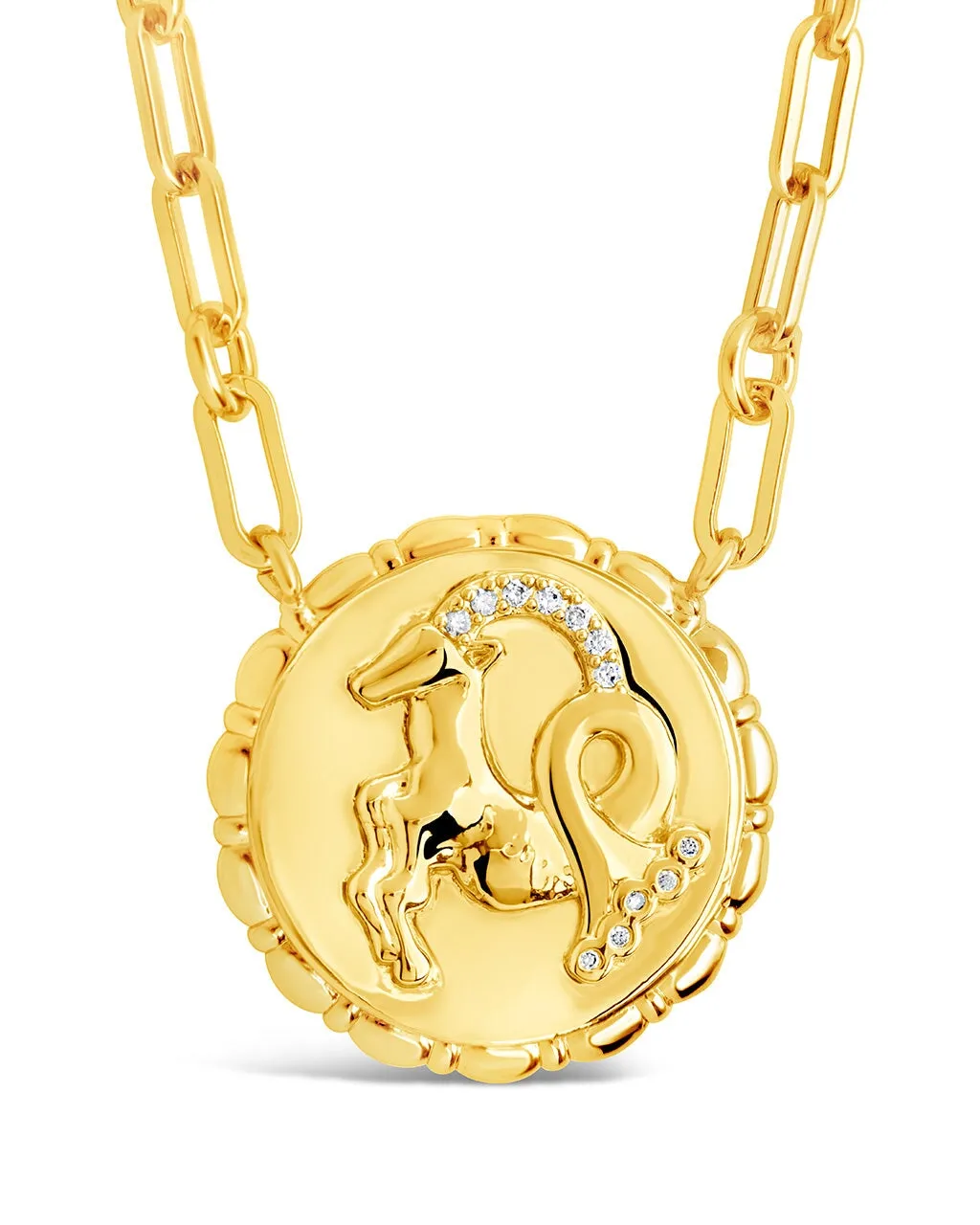 Bold CZ Zodiac Link Pendant Necklace