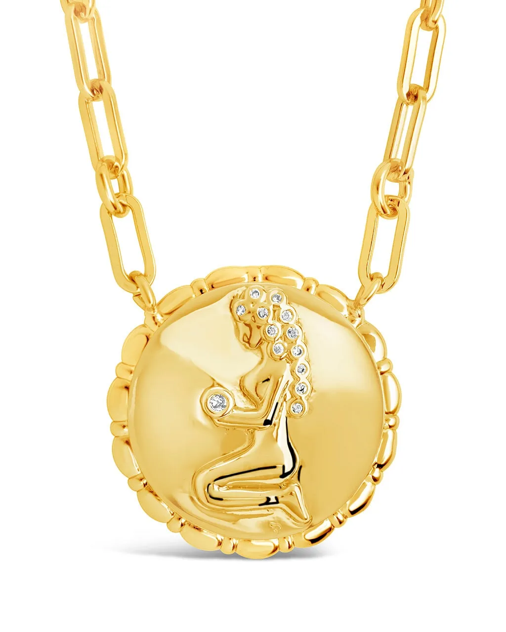 Bold CZ Zodiac Link Pendant Necklace