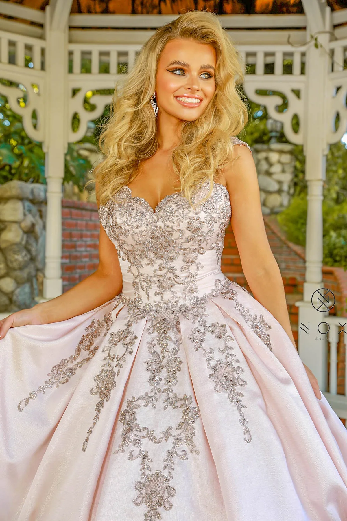 Cap Sleeve Embroidered Applique Ball Gown_U801