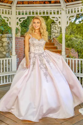 Cap Sleeve Embroidered Applique Ball Gown_U801