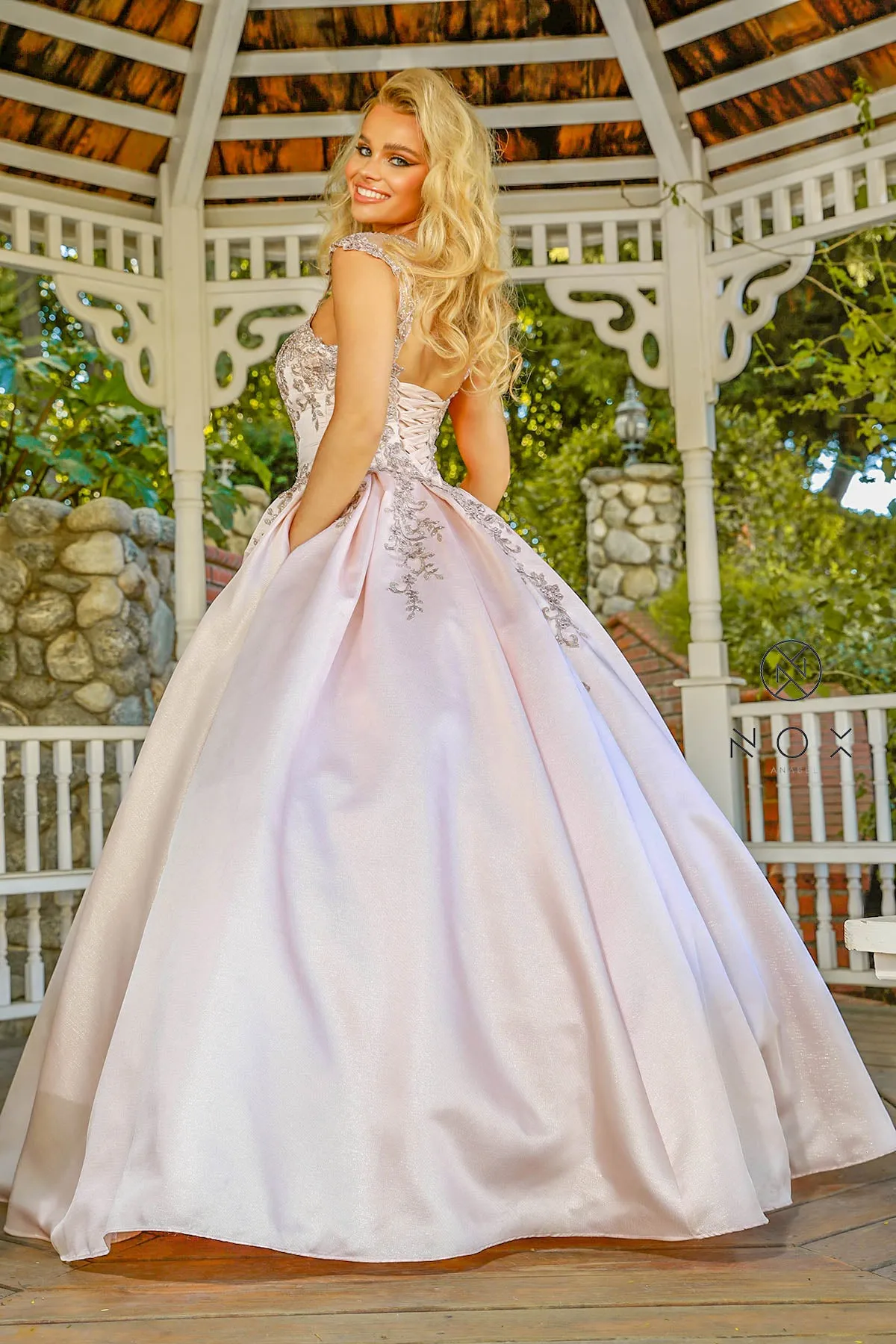 Cap Sleeve Embroidered Applique Ball Gown_U801