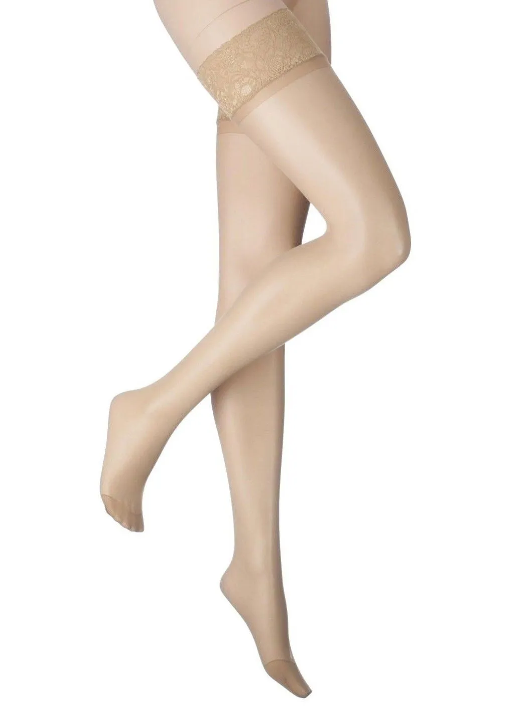 Charnos Run Resist Hold Ups 10 Denier Lace Top Band Reinforced Toes