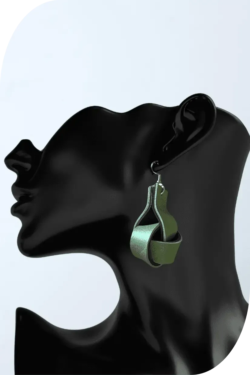 Clove Leather Knot Earrings in Green