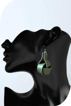 Clove Leather Knot Earrings in Green
