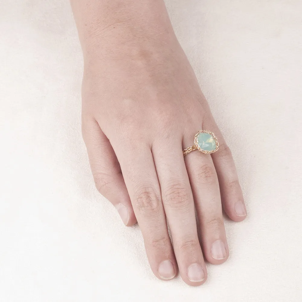 Cocktail Ring , Rose Swarovski Crystal , Wire Crochet Ring , Adjustable Ring
