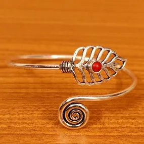 CORAL STONE SILVER LOOK ALIKE ADJUSTABLE BRACELET