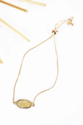 Crystal Avenue Worn Goldtone and Gold Druzy Adjustable Bracelet