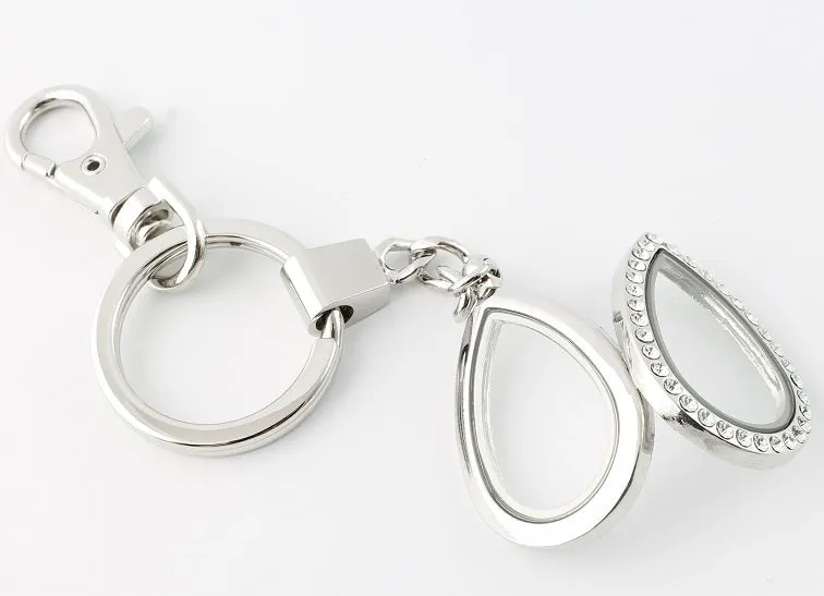Crystal Teardrop Floating Charm Locket Key Chain