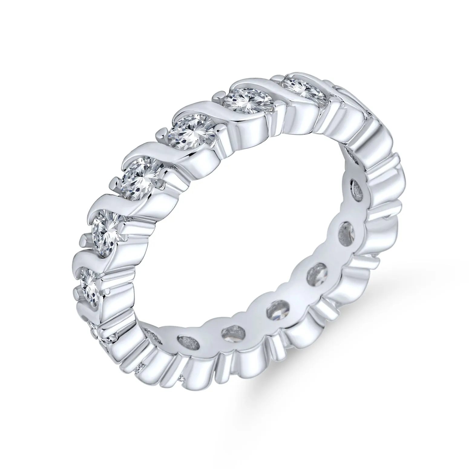 Cubic Zirconia Cocktail Statement Ring Stackable Wave Set Sterling Silver Band