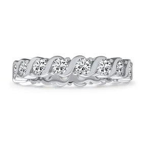 Cubic Zirconia Cocktail Statement Ring Stackable Wave Set Sterling Silver Band