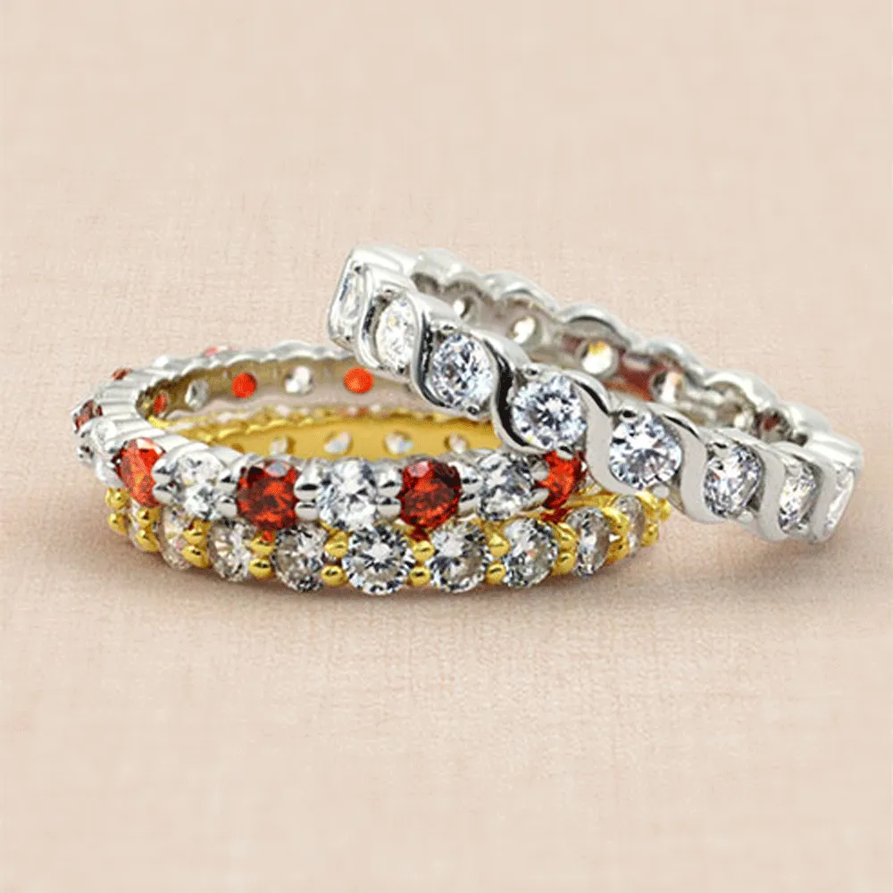 Cubic Zirconia Cocktail Statement Ring Stackable Wave Set Sterling Silver Band