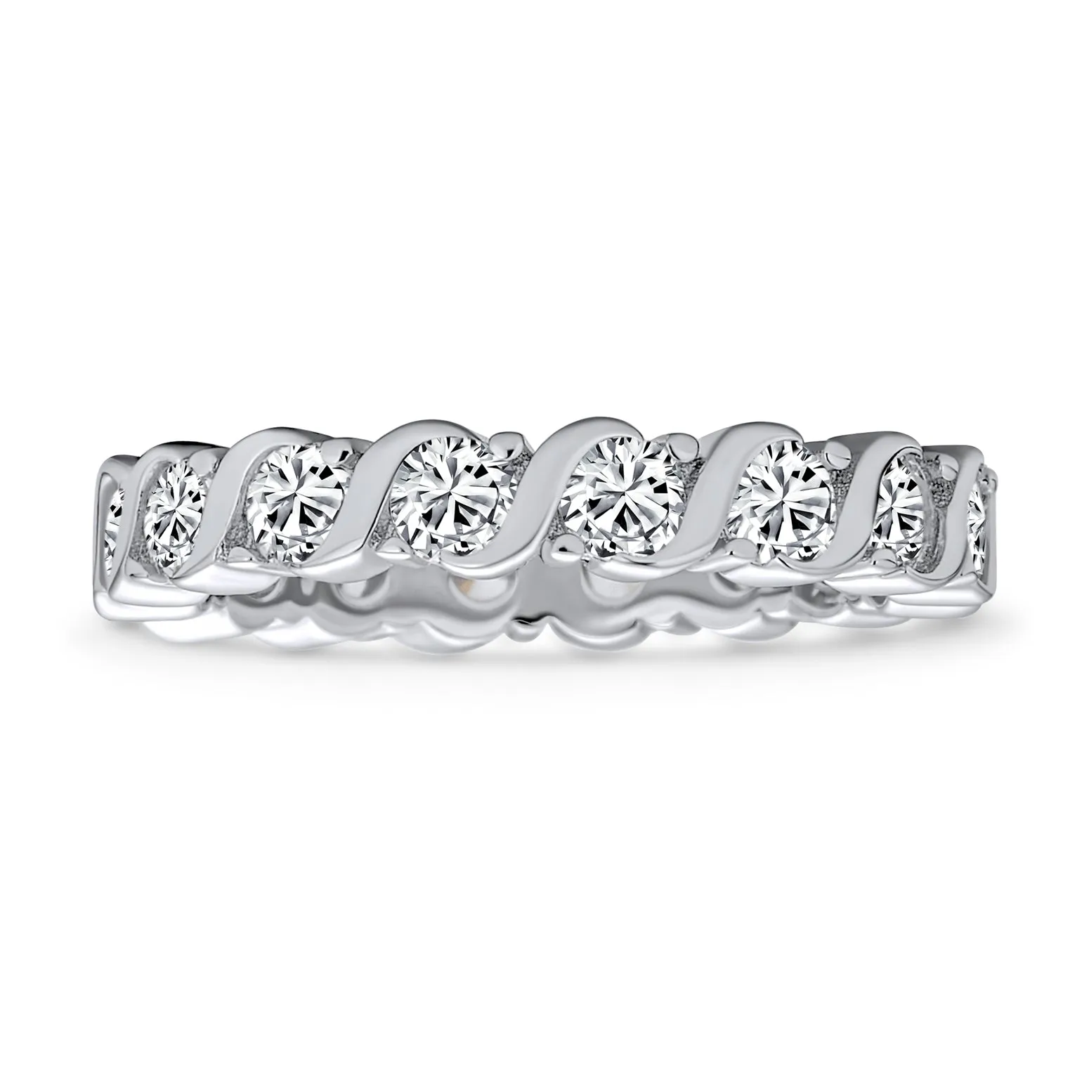 Cubic Zirconia Cocktail Statement Ring Stackable Wave Set Sterling Silver Band