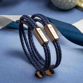 Custom Couple Bracelet, 2 PCS Personalized Engraved Double Woven Leather Bracelet for Him/Her