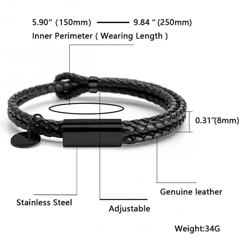 Custom Couple Bracelet, 2 PCS Personalized Engraved Double Woven Leather Bracelet for Him/Her