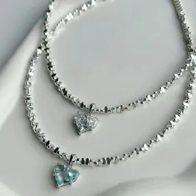 Design Exaggerated Irregular CCB Beads Chain Necklace With Crystal Heart Pendant for Women