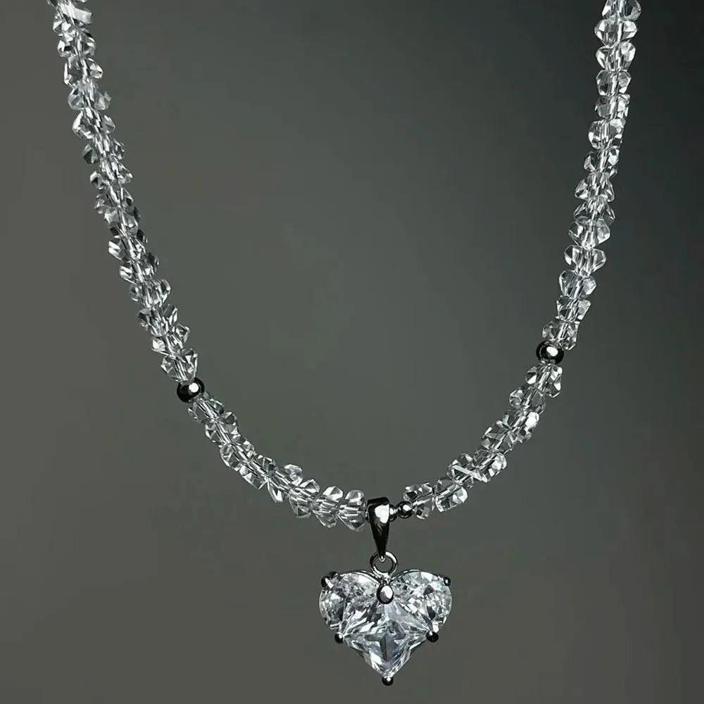 Design Exaggerated Irregular CCB Beads Chain Necklace With Crystal Heart Pendant for Women