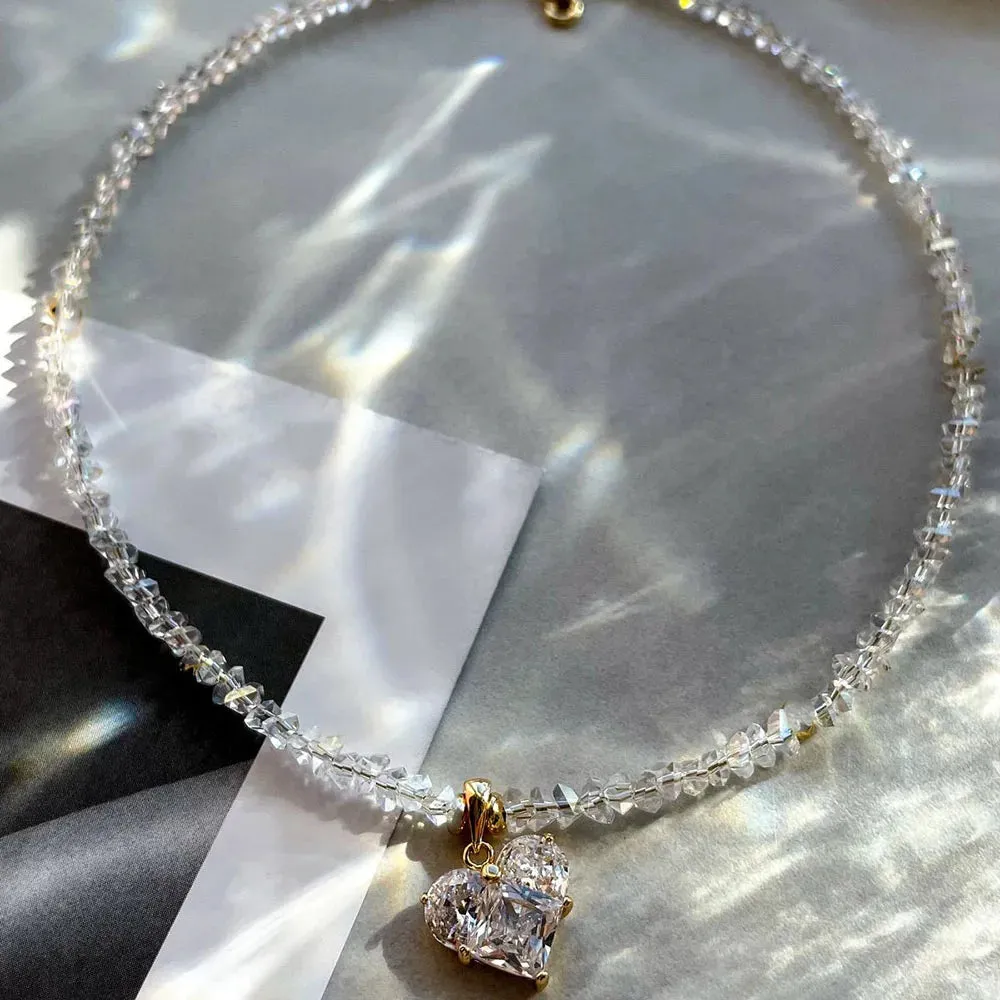 Design Exaggerated Irregular CCB Beads Chain Necklace With Crystal Heart Pendant for Women