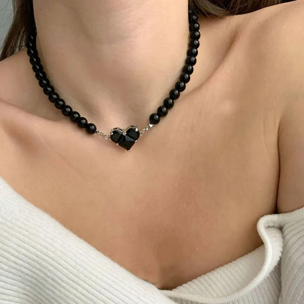Design Exaggerated Irregular CCB Beads Chain Necklace With Crystal Heart Pendant for Women