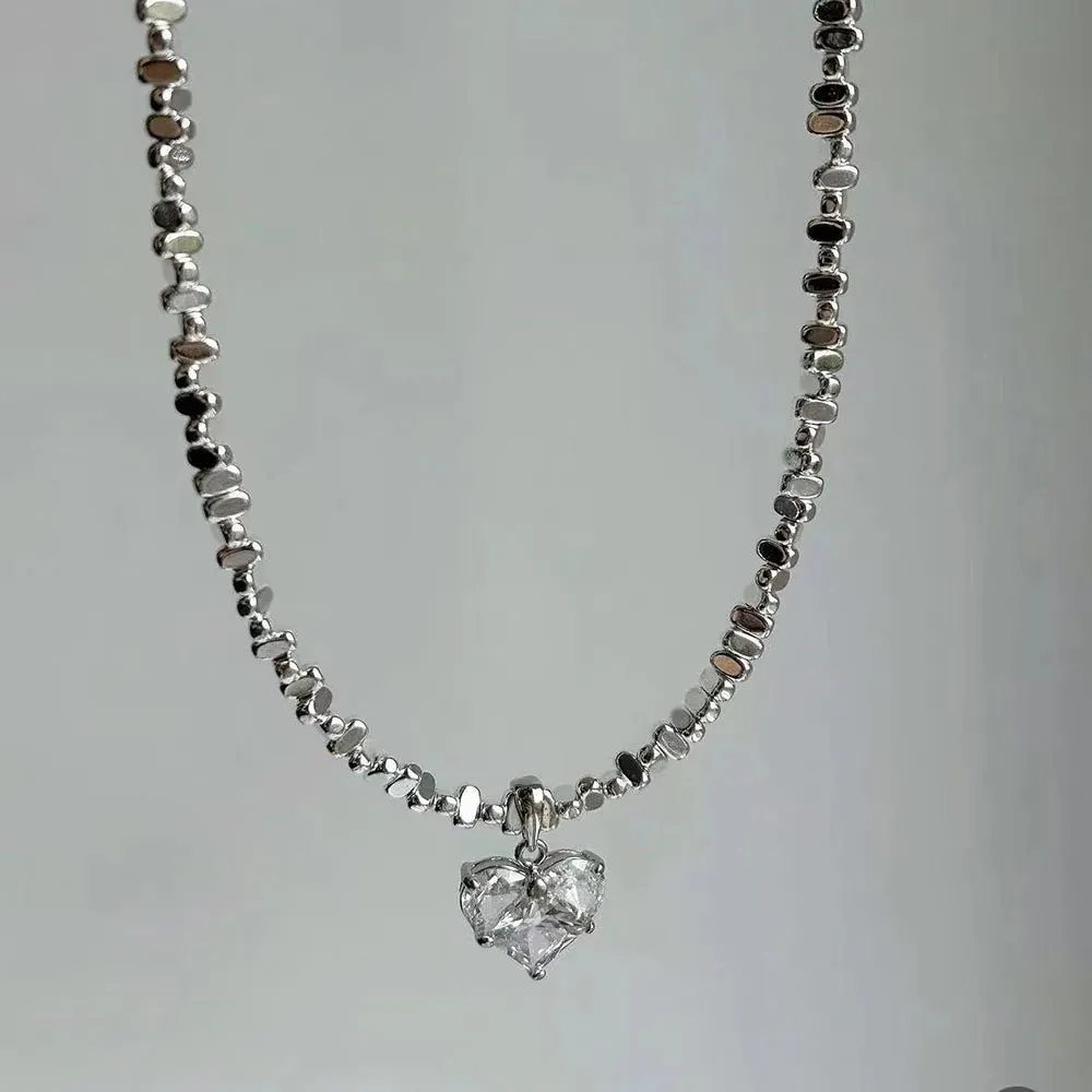 Design Exaggerated Irregular CCB Beads Chain Necklace With Crystal Heart Pendant for Women