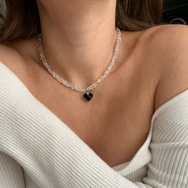 Design Exaggerated Irregular CCB Beads Chain Necklace With Crystal Heart Pendant for Women