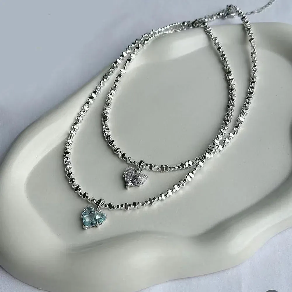 Design Exaggerated Irregular CCB Beads Chain Necklace With Crystal Heart Pendant for Women