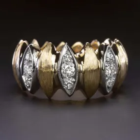 DESIGNER DIAMOND BAND COCKTAIL RING 14k TWO TONE YELLOW WHITE GOLD ESTATE WIDE