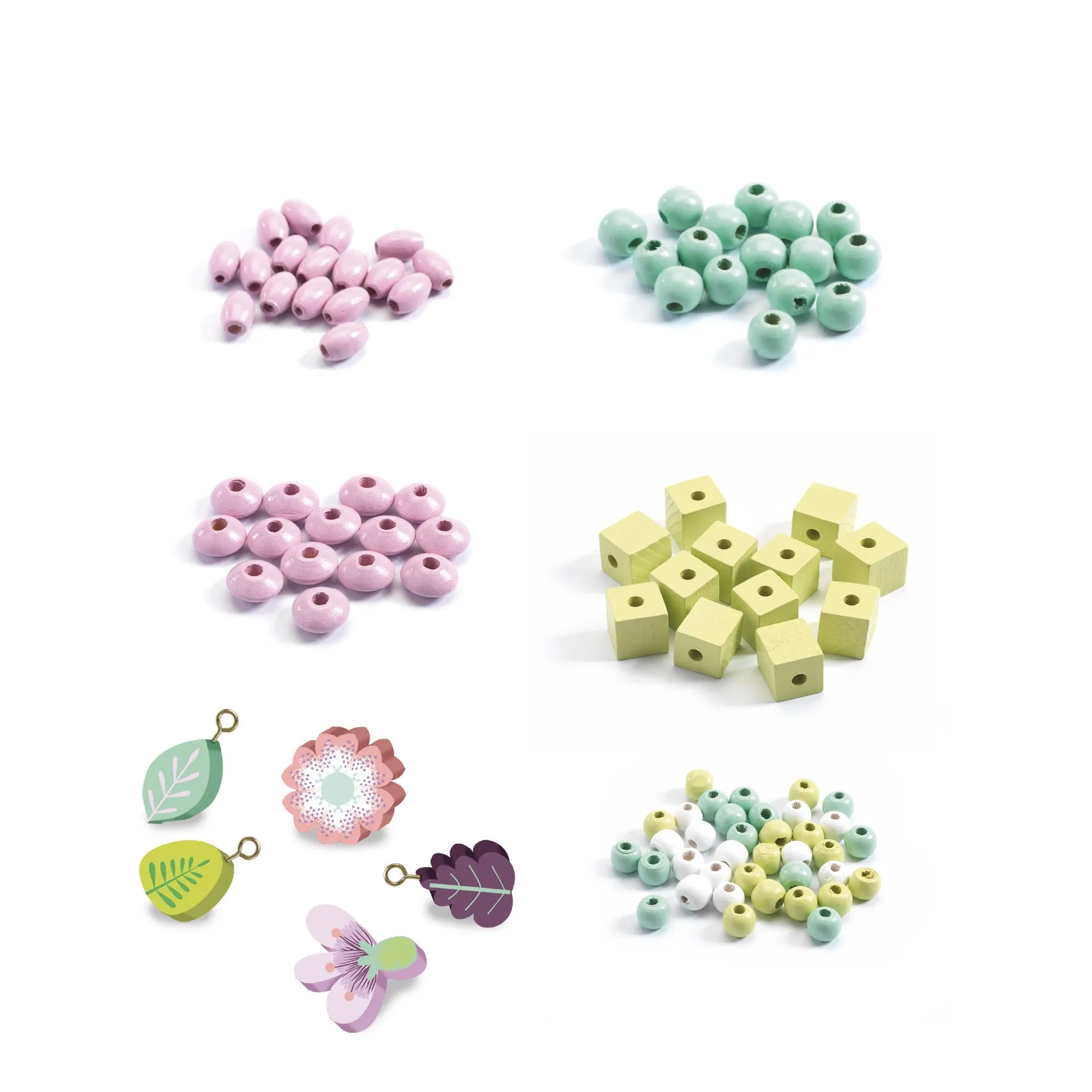 Djeco Wooden Beads – Flowers & Leaves