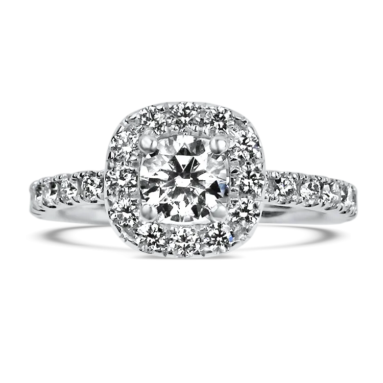 Estate 18k White Gold Round Halo Diamond Engagement Ring
