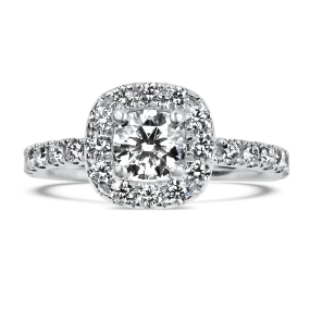 Estate 18k White Gold Round Halo Diamond Engagement Ring