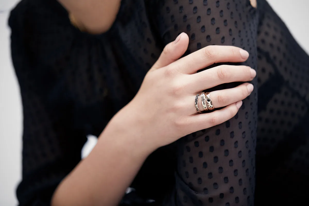 Eternal Love Narrow 14K Gold Stone Set Textured Band Ring