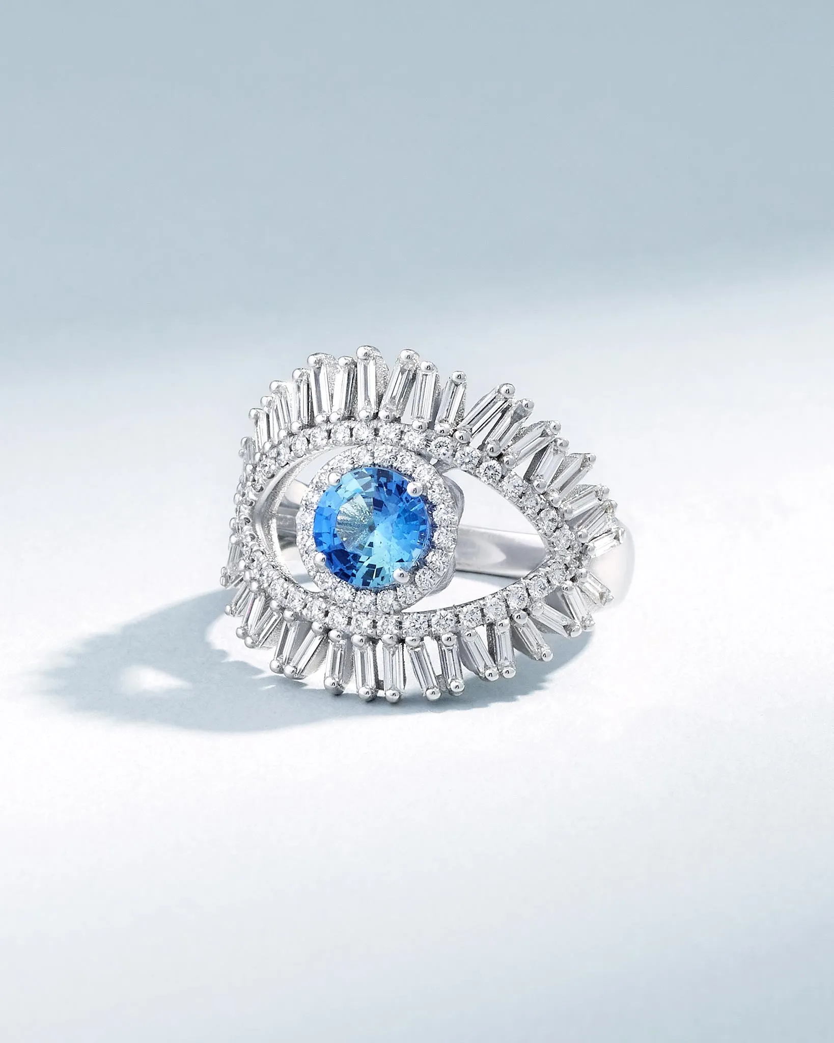 Evil Eye Milli Light Blue Sapphire Half Pavé Ring