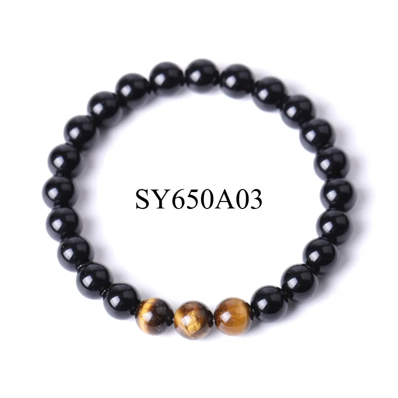 Eyestone Shiny Black Stone Beaded Bracelet